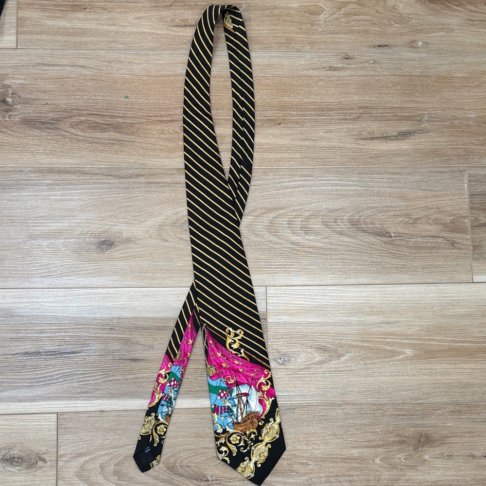 Anthony Sicari Silk Tie with Wooden Ship Design